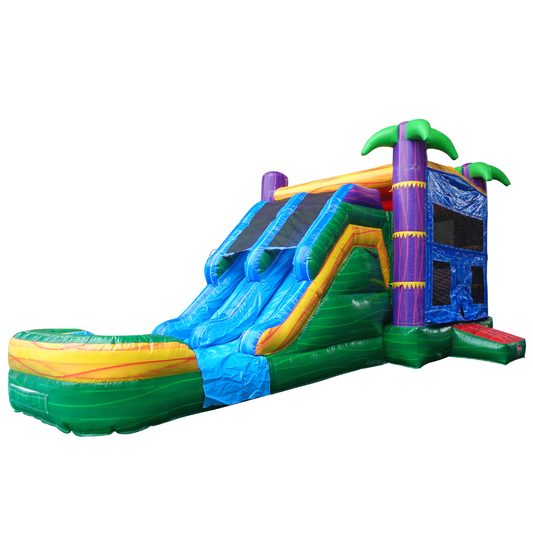 Tropical Dual Lane Marble Combo Bounce House Slide