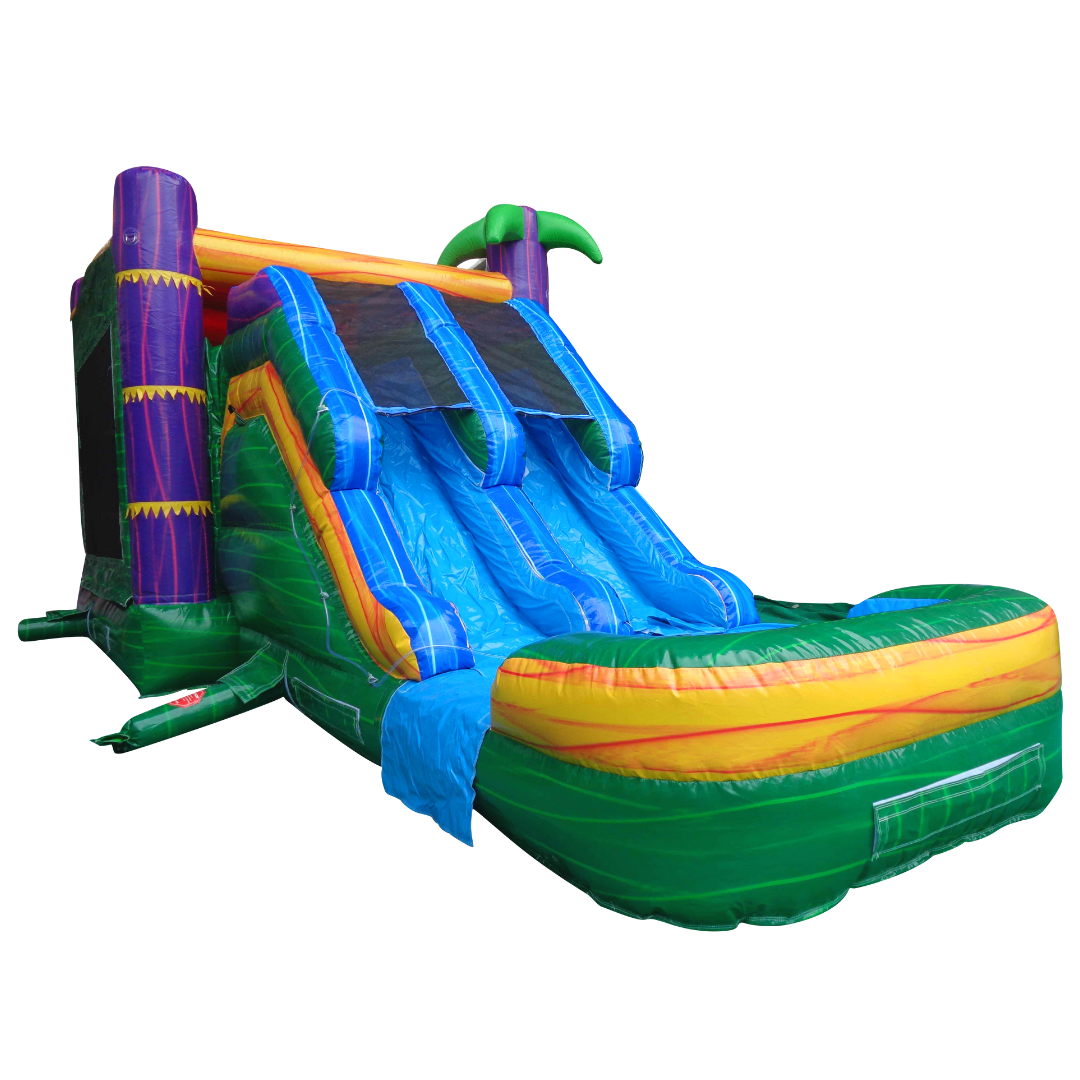 Tropical Dual Lane Marble Combo Bounce House Slide